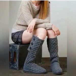 Ugg Lattice Cardy Sweater Button Up Tall Boots Grey Size 6